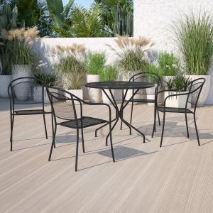 Flash Furniture Oia Commercial Grade 35.25″ Round Black Indoor-Outdoor Steel Patio Table Set with 4 Round Back Chairs(Black)