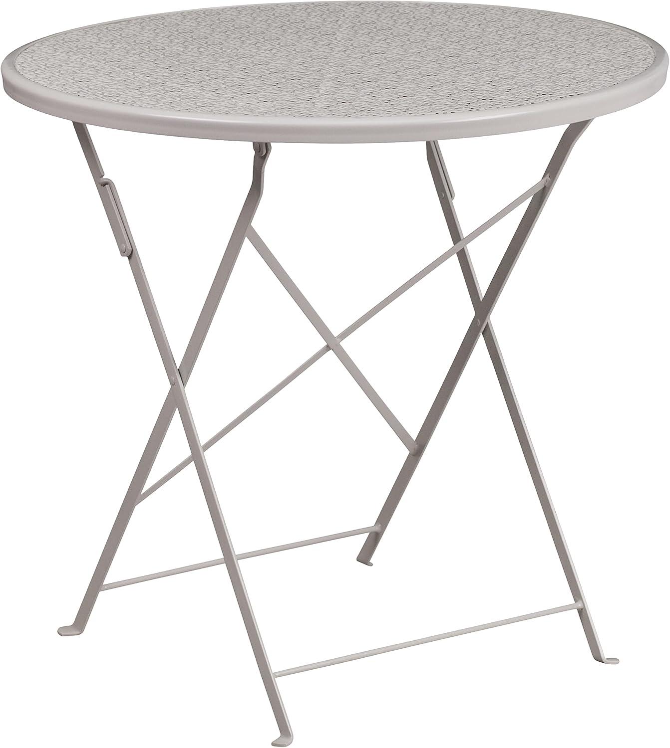 image:imageFlash Furniture Commercial Grade 30 Round Sky Blue IndoorOutdoor Steel Folding Patio Table Set with 2 Square Back ChairsLight Gray