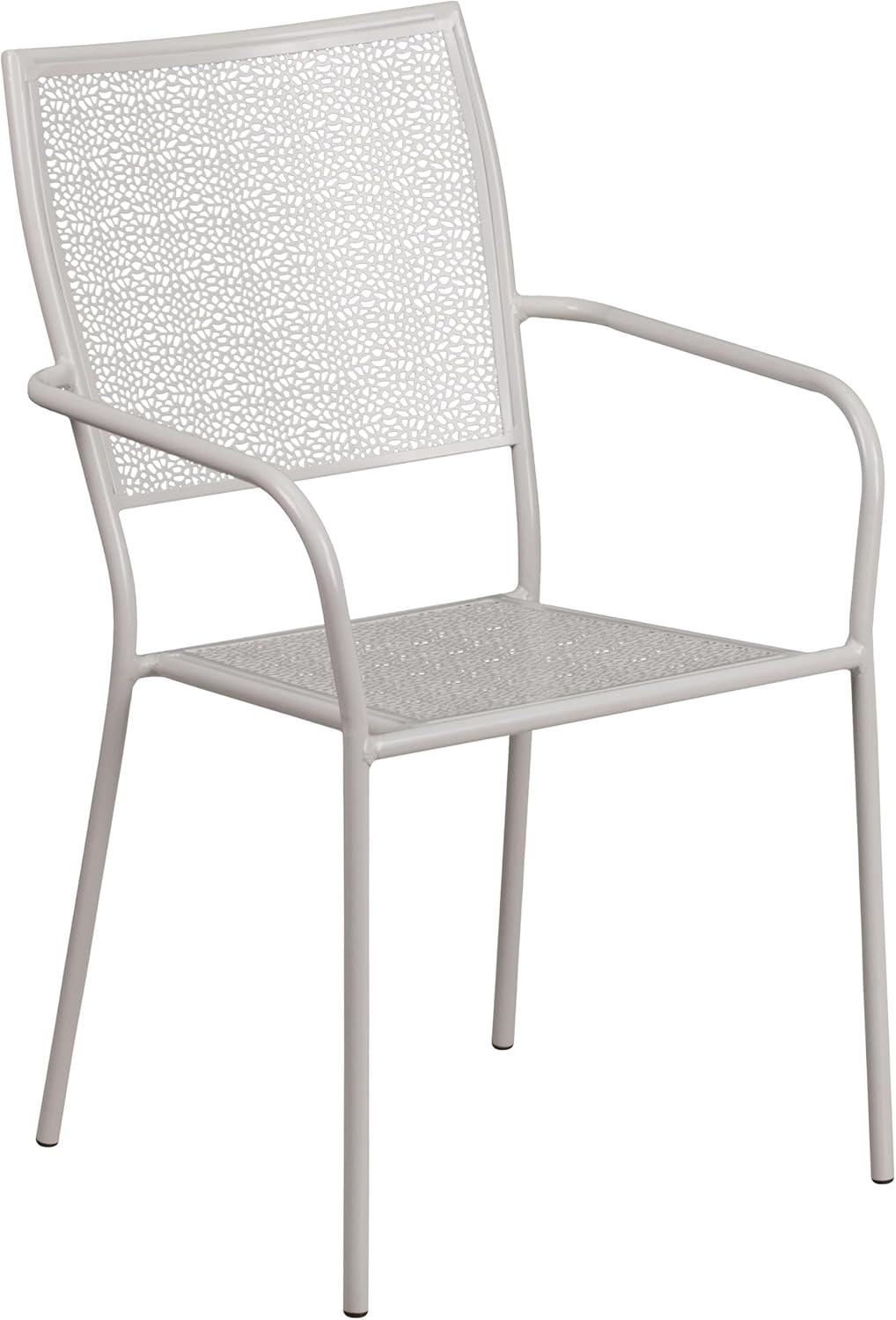 image:imageFlash Furniture Commercial Grade 30 Round Sky Blue IndoorOutdoor Steel Folding Patio Table Set with 2 Square Back ChairsLight Gray