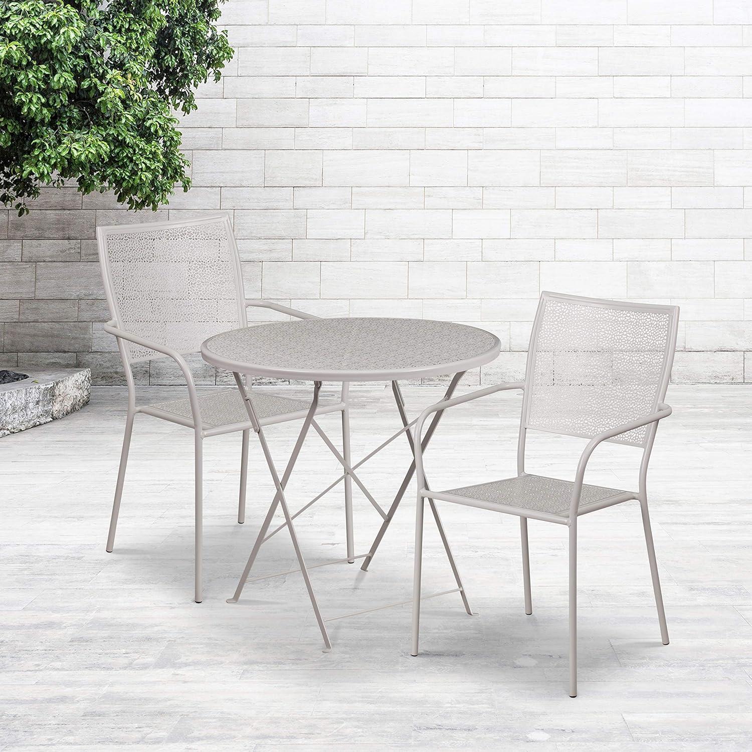image:imageFlash Furniture Commercial Grade 30 Round Sky Blue IndoorOutdoor Steel Folding Patio Table Set with 2 Square Back ChairsLight Gray