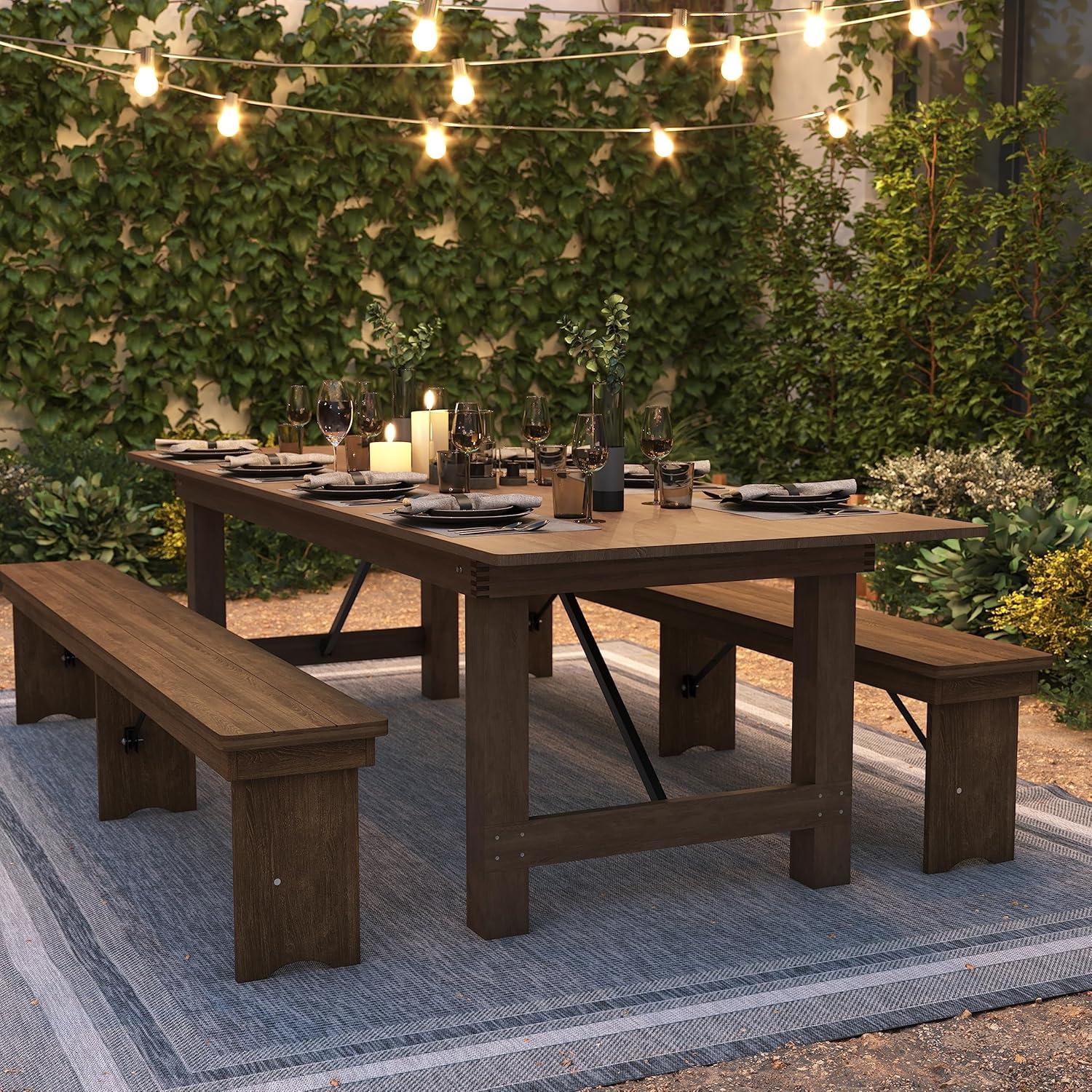 image:imageFlash Furniture Hercules Series 9 x 40 Rustic Solid Pine Folding Dining Table Rectangular Antique Farmhouse Dining and Event Extension Table