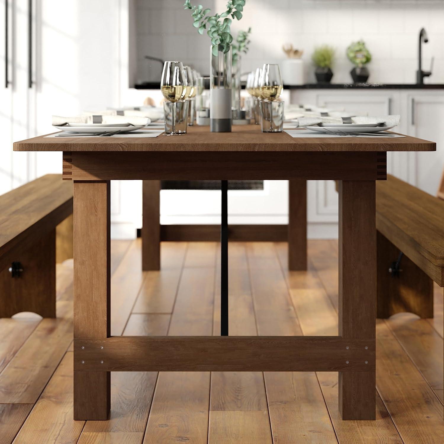 image:imageFlash Furniture Hercules Series 9 x 40 Rustic Solid Pine Folding Dining Table Rectangular Antique Farmhouse Dining and Event Extension Table