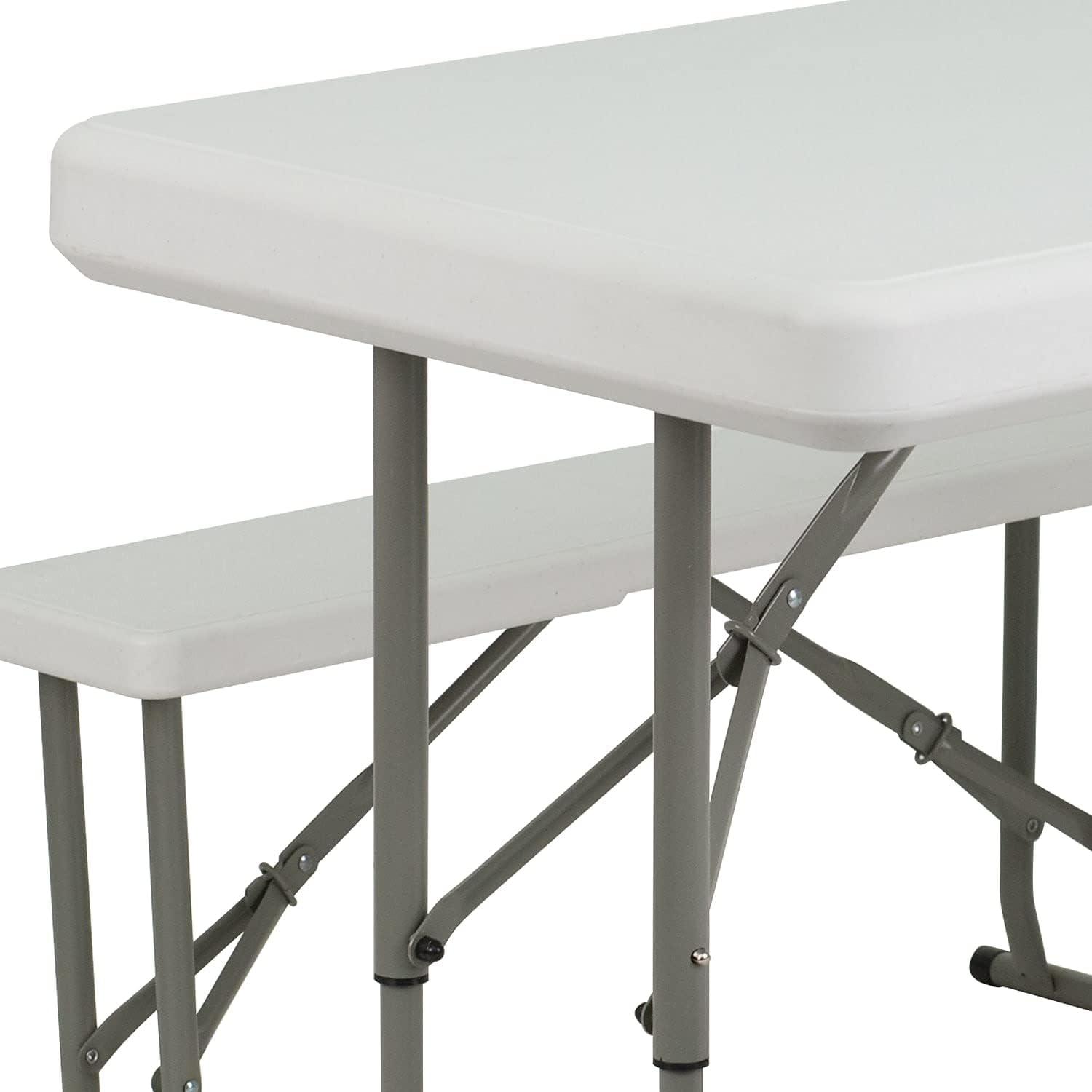 image:imageFlash Furniture Rowan 3 Piece Portable Plastic Folding Bench and Table SetGranite White