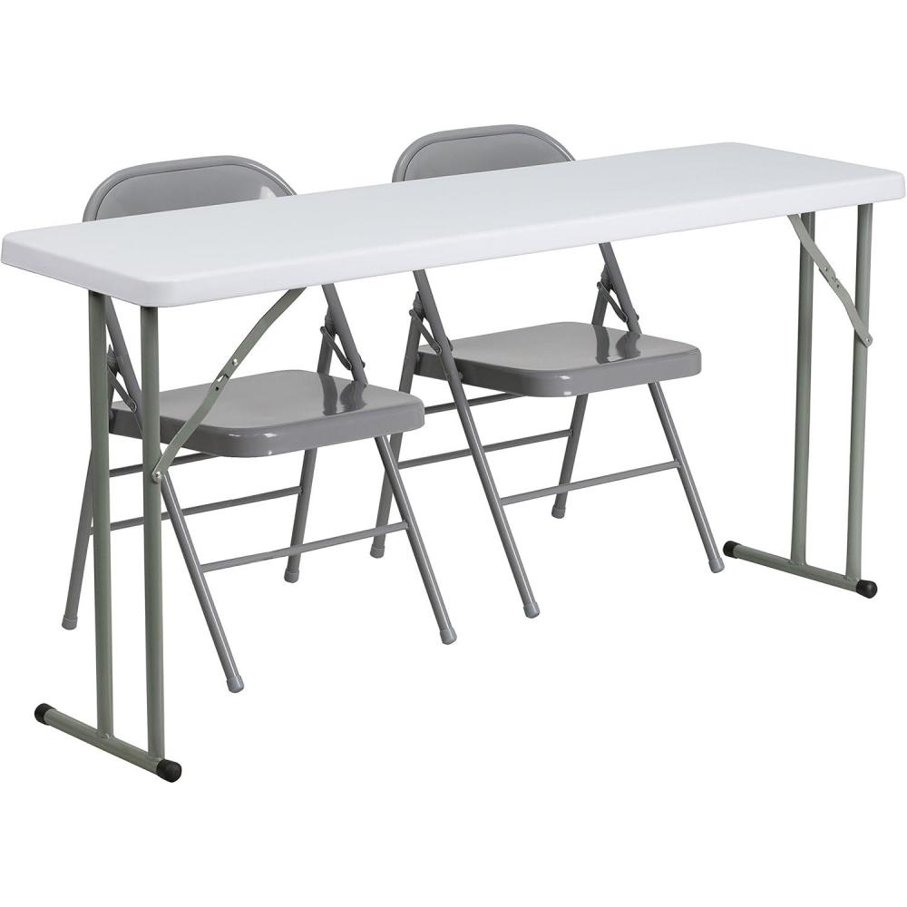image:imageFlash Furniture 5Foot Plastic Folding Training Table Set with 2 Gray Metal Folding Chairs