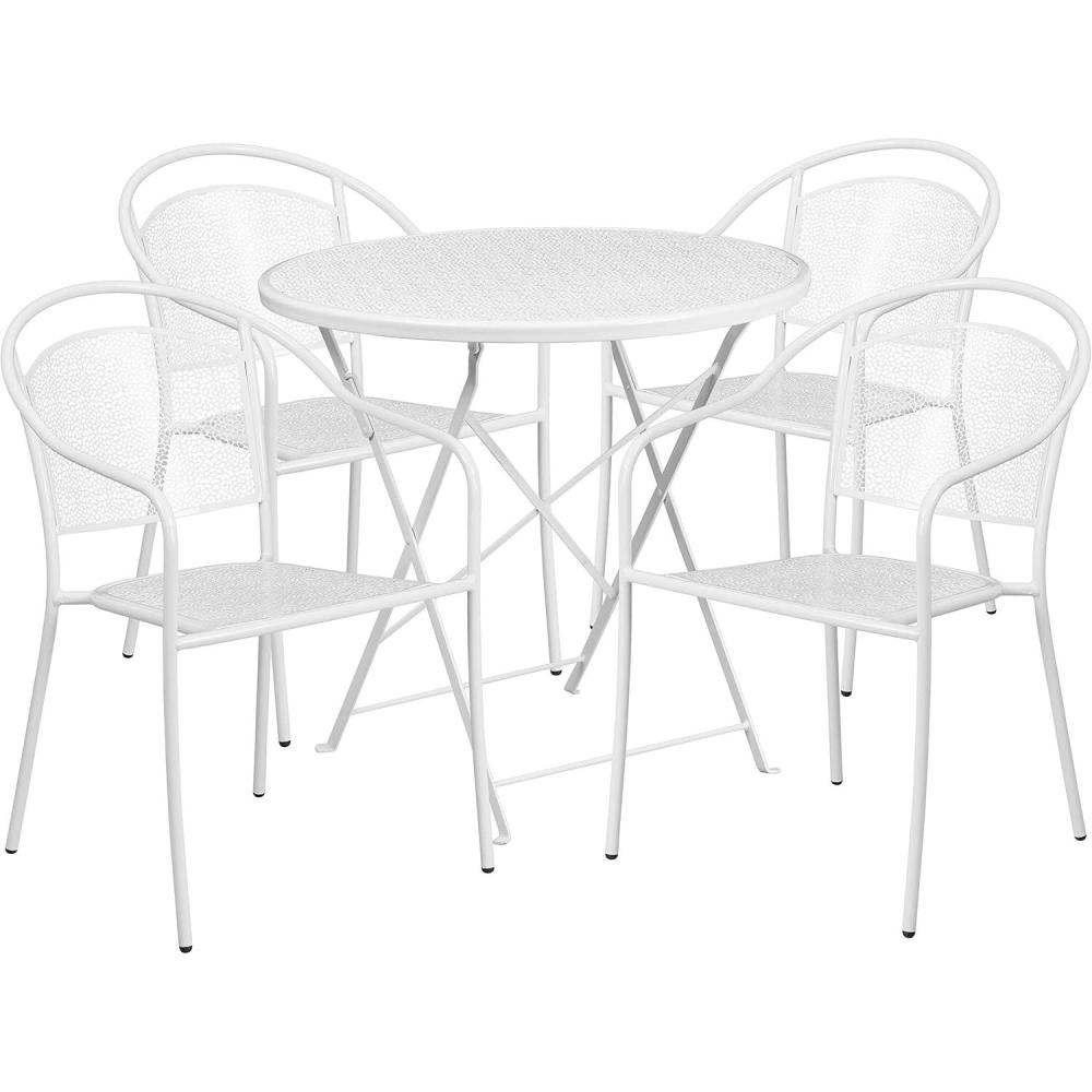 image:imageFlash Furniture Commercial Grade 30 Round Black IndoorOutdoor Steel Folding Patio Table Set with 4 Round Back ChairsWhite