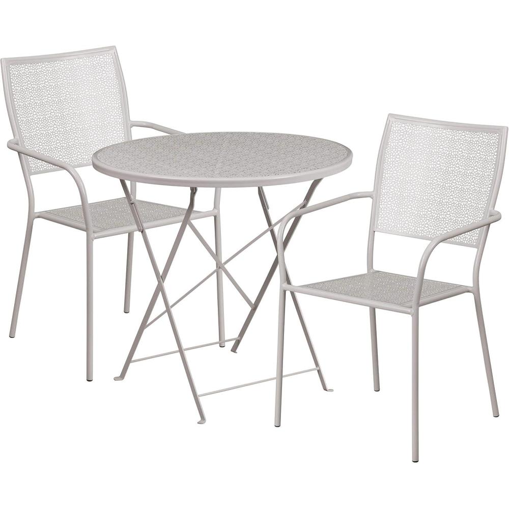 image:imageFlash Furniture Commercial Grade 30 Round Sky Blue IndoorOutdoor Steel Folding Patio Table Set with 2 Square Back ChairsLight Gray