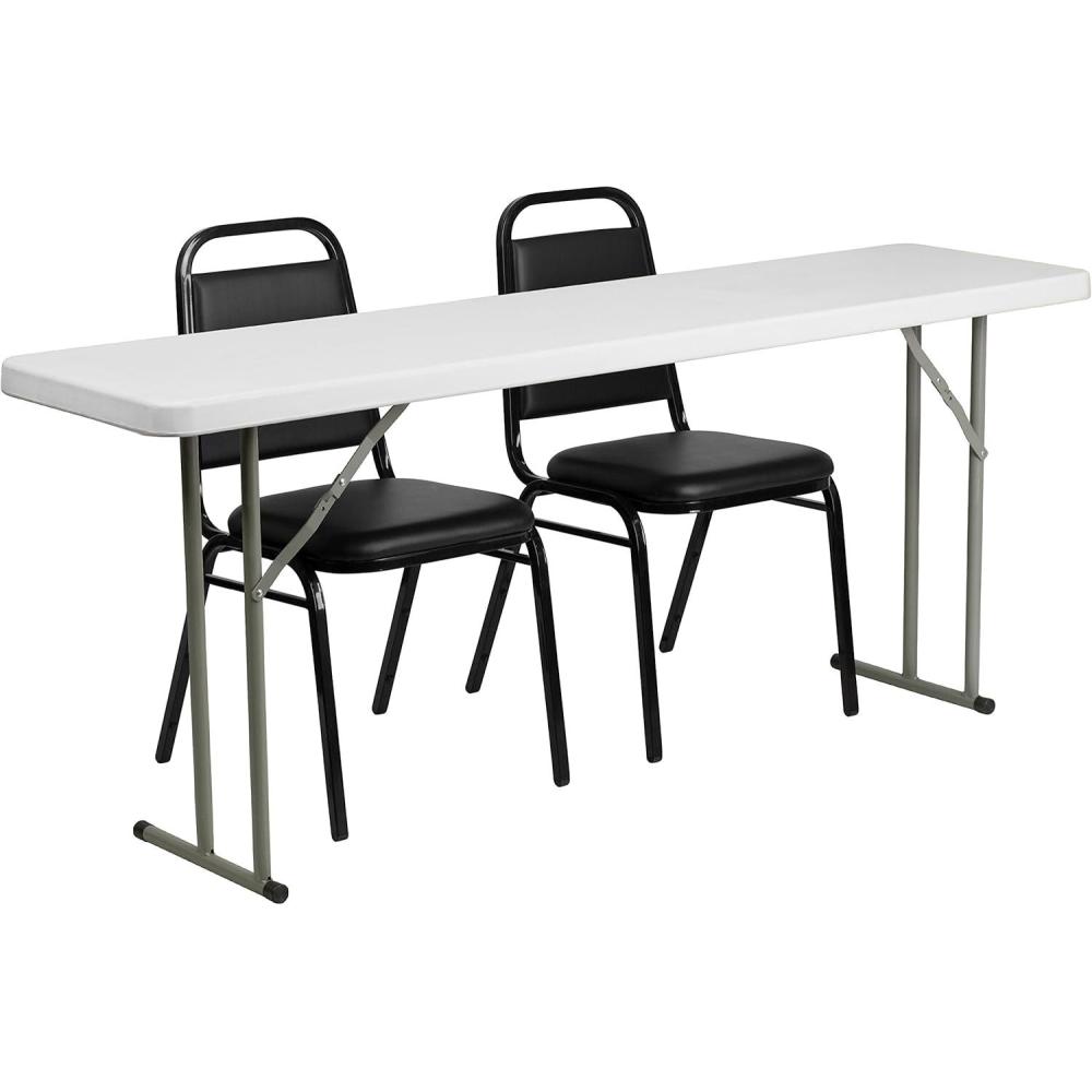 image:imageFlash Furniture Kathryn 6Foot Plastic Folding Training Table Set with 2 Trapezoidal Back Stack Chairs