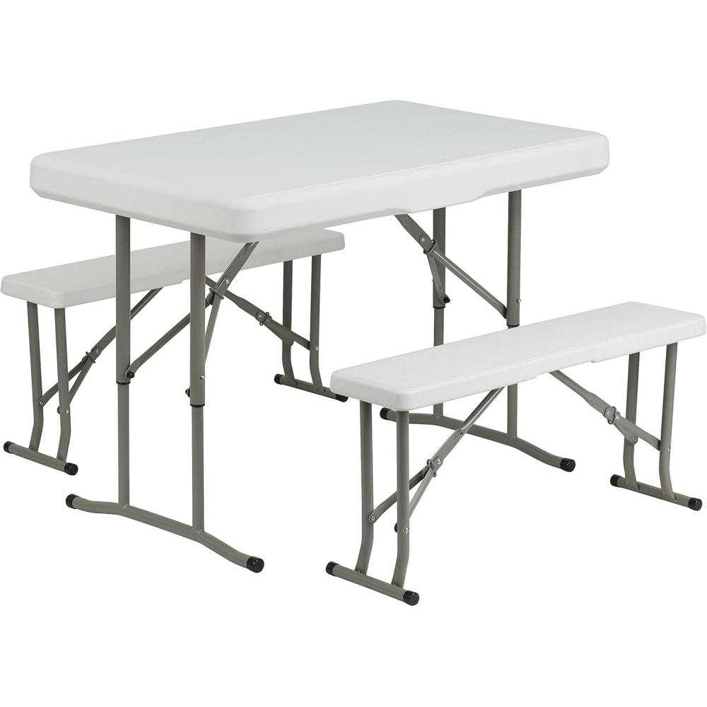 image:imageFlash Furniture Rowan 3 Piece Portable Plastic Folding Bench and Table SetGranite White