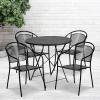 Flash Furniture Commercial Grade 30″ Round Black Indoor-Outdoor Steel Folding Patio Table Set with 4 Round Back Chairs(Black)