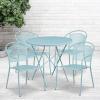 Flash Furniture Commercial Grade 30″ Round Black Indoor-Outdoor Steel Folding Patio Table Set with 4 Round Back Chairs(Sky Blue)