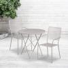 Flash Furniture Commercial Grade 30″ Round Sky Blue Indoor-Outdoor Steel Folding Patio Table Set with 2 Square Back Chairs(Light Gray)