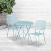Flash Furniture Commercial Grade 30″ Round Sky Blue Indoor-Outdoor Steel Folding Patio Table Set with 2 Square Back Chairs(Sky Blue)