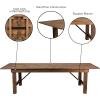 Flash Furniture Hercules Series 9′ x 40″ Rustic Solid Pine Folding Dining Table, Rectangular Antique Farmhouse Dining and Event Extension Table