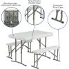 Flash Furniture Rowan 3 Piece Portable Plastic Folding Bench and Table Set,Granite White