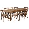 Flash Furniture HERCULES Series 8′ x 40” Antique Rustic Folding Farm Table Set with 8 Cross Back Chairs and Cushions