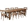 Flash Furniture HERCULES Series 9′ x 40” Antique Rustic Folding Farm Table Set with 8 Cross Back Chairs and Cushions