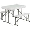 Flash Furniture Rowan 3 Piece Portable Plastic Folding Bench and Table Set,Granite White