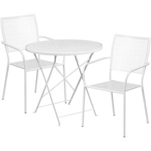 Flash Furniture Commercial Grade 30″ Round Sky Blue Indoor-Outdoor Steel Folding Patio Table Set with 2 Square Back Chairs(White)