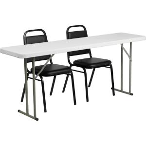 Flash Furniture Kathryn 6-Foot Plastic Folding Training Table Set with 2 Trapezoidal Back Stack Chairs