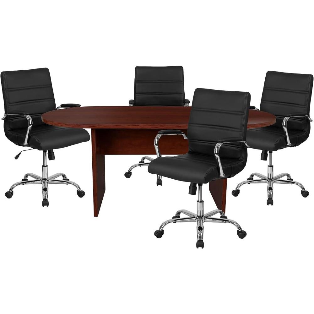 image:imageFlash Furniture 5 Piece Rustic Gray Oval Conference Table Set with 4 Black and Chrome LeatherSoft Executive ChairsMahogany