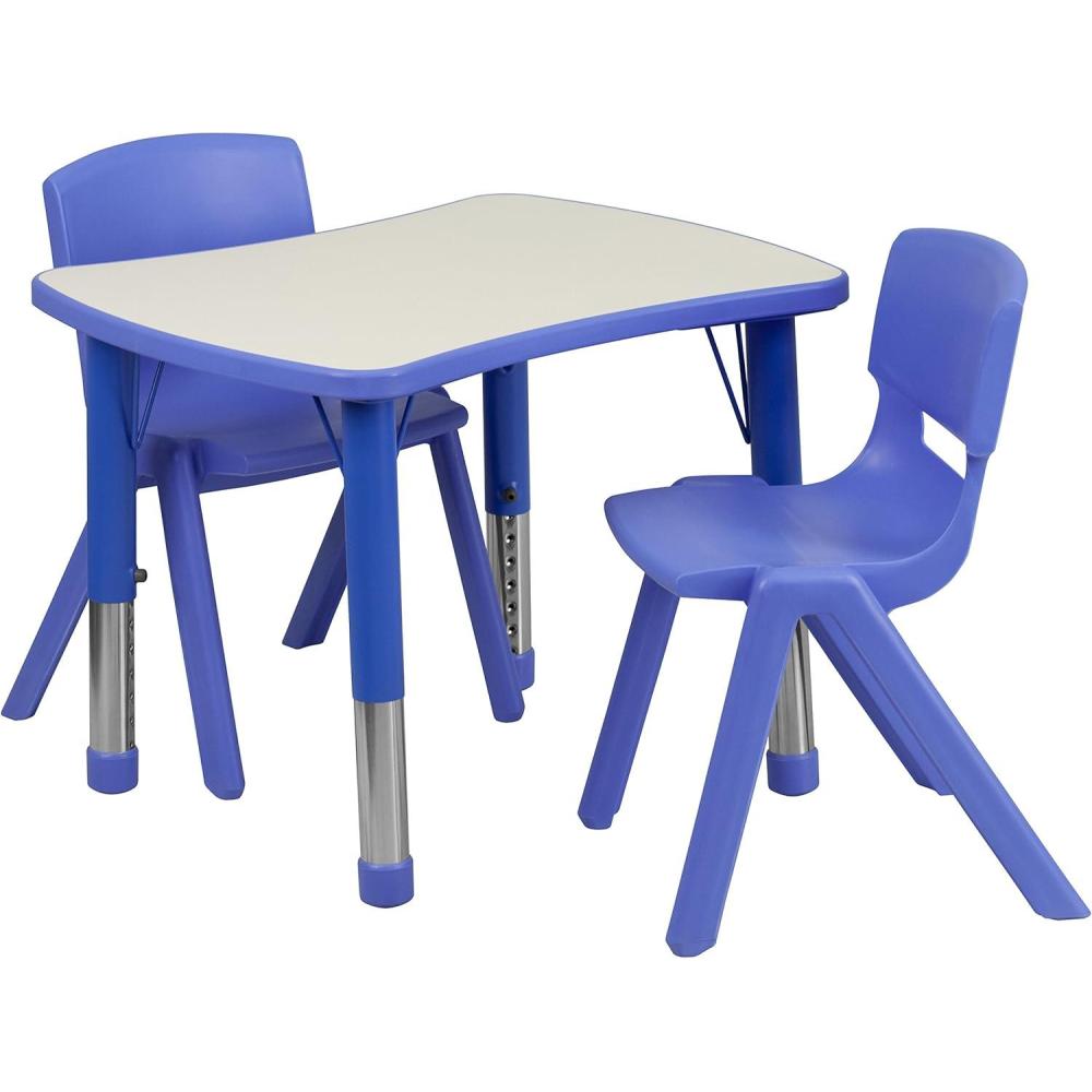 image:imageFlash Furniture Emmy 21875W x 26625L Rectangular Green Plastic Height Adjustable Activity Table Set with 2 ChairsBlue