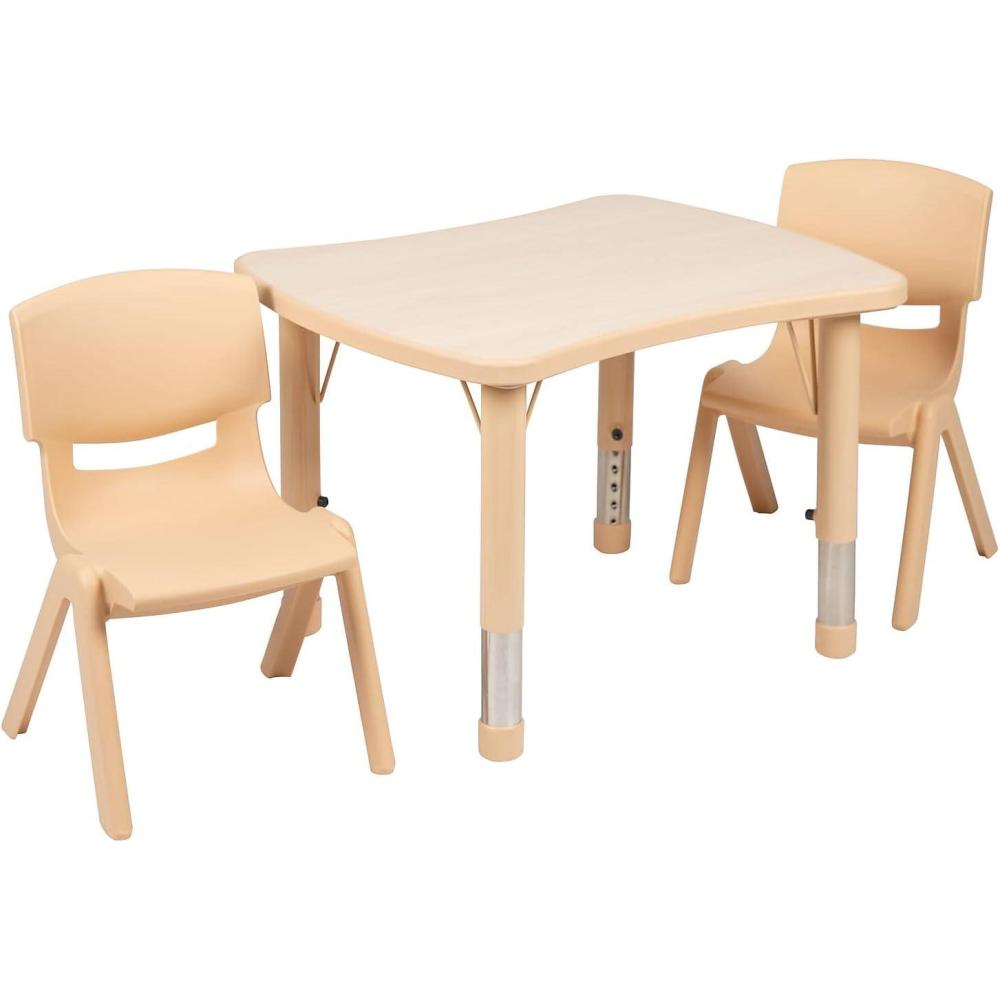 image:imageFlash Furniture Emmy 21875W x 26625L Rectangular Green Plastic Height Adjustable Activity Table Set with 2 ChairsNatural
