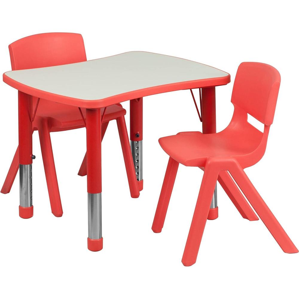 image:imageFlash Furniture Emmy 21875W x 26625L Rectangular Green Plastic Height Adjustable Activity Table Set with 2 ChairsRed