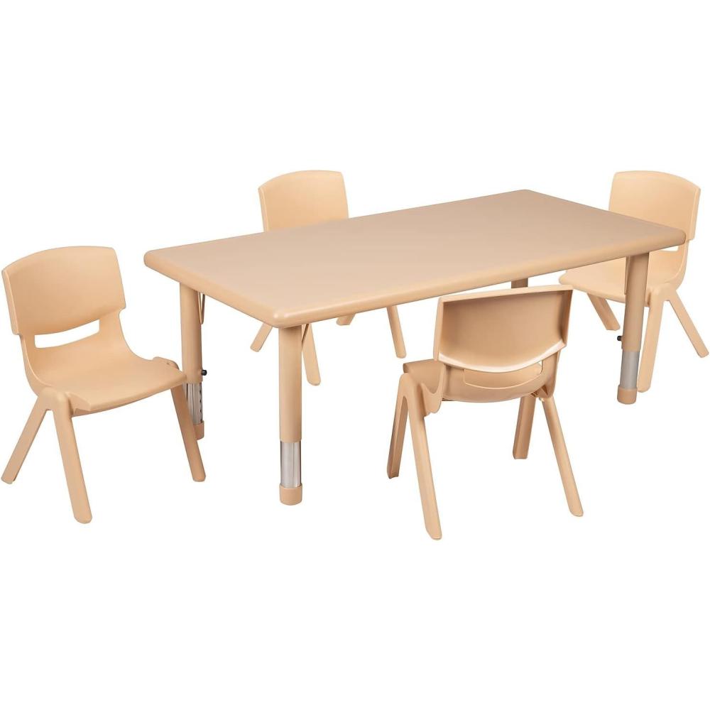 image:imageFlash Furniture Emmy 24W x 48L Rectangular Red Plastic Height Adjustable Activity Table Set with 4 ChairsNatural