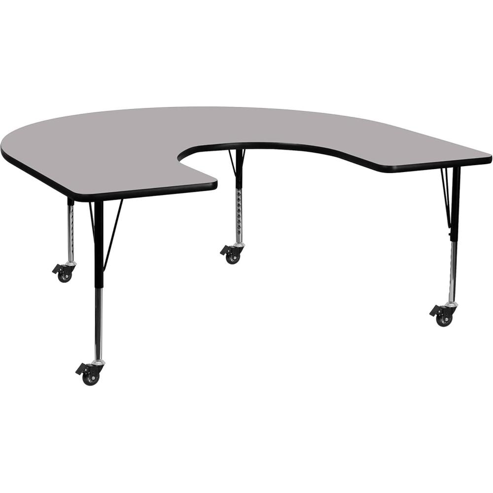 image:imageFlash Furniture Wren Mobile 60W x 66L Horseshoe Red Thermal Laminate Activity Table Height Adjustable Short LegsGrey