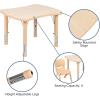 Flash Furniture Emmy 21.875”W x 26.625”L Rectangular Green Plastic Height Adjustable Activity Table Set with 2 Chairs(Natural)