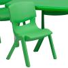 Flash Furniture Emmy 24”W x 48”L Rectangular Red Plastic Height Adjustable Activity Table Set with 4 Chairs(Green)