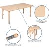 Flash Furniture Emmy 24”W x 48”L Rectangular Red Plastic Height Adjustable Activity Table Set with 4 Chairs(Natural)