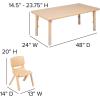 Flash Furniture Emmy 24”W x 48”L Rectangular Red Plastic Height Adjustable Activity Table Set with 4 Chairs(Natural)