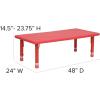 Flash Furniture Emmy 24”W x 48”L Rectangular Red Plastic Height Adjustable Activity Table Set with 4 Chairs(Red)