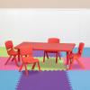 Flash Furniture Emmy 24”W x 48”L Rectangular Red Plastic Height Adjustable Activity Table Set with 4 Chairs(Red)
