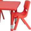 Flash Furniture Emmy 24”W x 48”L Rectangular Red Plastic Height Adjustable Activity Table Set with 4 Chairs(Red)
