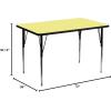 Flash Furniture Wren 36”W x 72”L Rectangular Red Thermal Laminate Activity Table – Standard Height Adjustable Legs(Yellow)