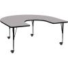 Flash Furniture Wren Mobile 60″W x 66″L Horseshoe Red Thermal Laminate Activity Table – Height Adjustable Short Legs(Grey)