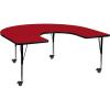 Flash Furniture Wren Mobile 60″W x 66″L Horseshoe Red Thermal Laminate Activity Table – Height Adjustable Short Legs(Red)
