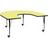 Flash Furniture Wren Mobile 60″W x 66″L Horseshoe Red Thermal Laminate Activity Table – Height Adjustable Short Legs(Yellow)