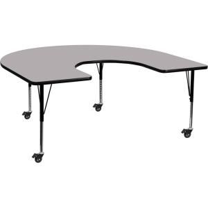 Flash Furniture Wren Mobile 60″W x 66″L Horseshoe Red Thermal Laminate Activity Table – Height Adjustable Short Legs(Grey)