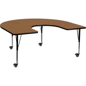 Flash Furniture Wren Mobile 60″W x 66″L Horseshoe Red Thermal Laminate Activity Table – Height Adjustable Short Legs(Oak)