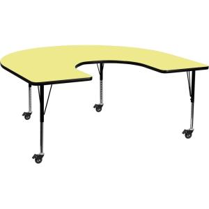 Flash Furniture Wren Mobile 60″W x 66″L Horseshoe Red Thermal Laminate Activity Table – Height Adjustable Short Legs(Yellow)