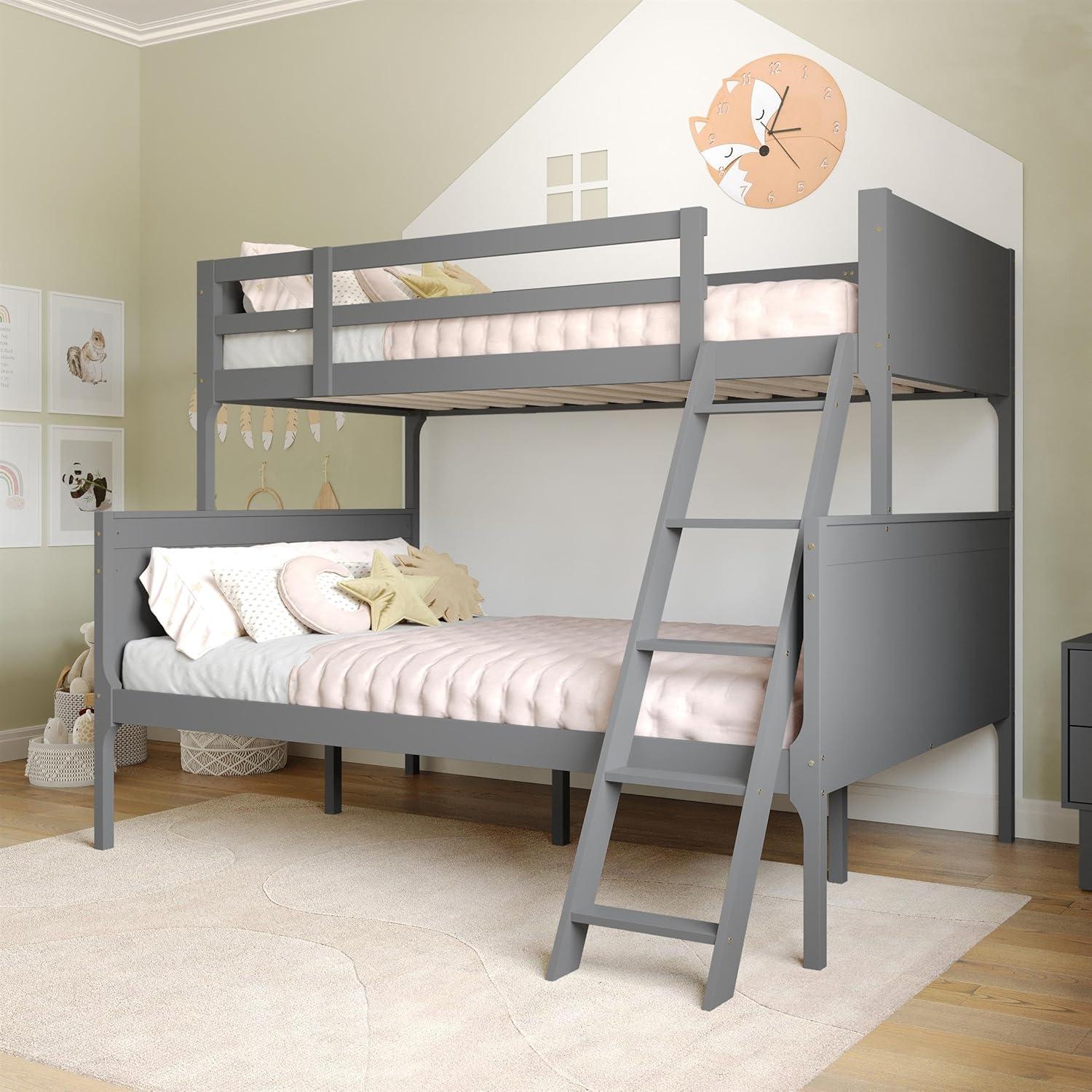 image:imageFlash Furniture Dallas TwinOverFull Convertible Wood Bunk Bed Slatted Wood Kids Bunk Bed Frame with Ladder No Box Spring Needed GrayGrey