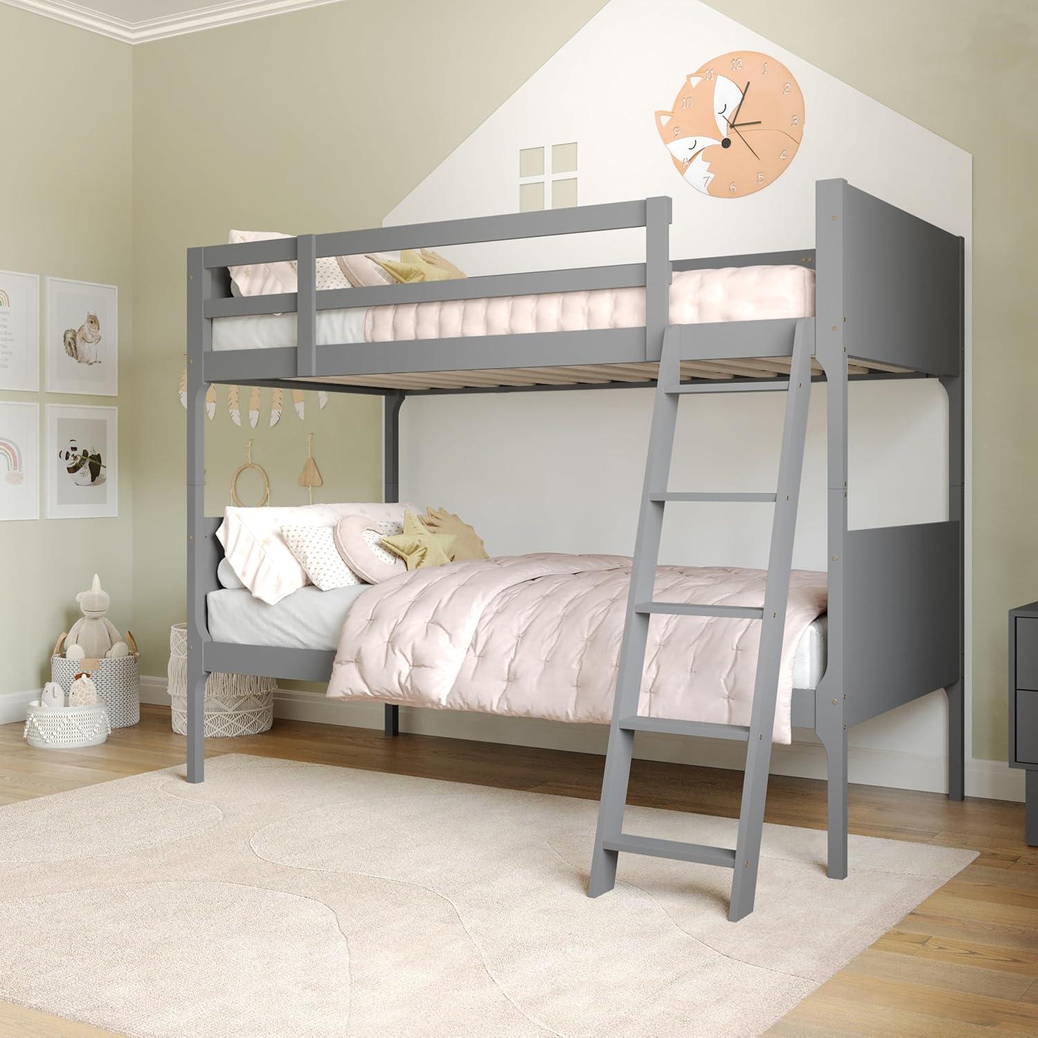 image:imageFlash Furniture Dallas TwinOverFull Convertible Wood Bunk Bed Slatted Wood Kids Bunk Bed Frame with Ladder No Box Spring Needed GrayGrey