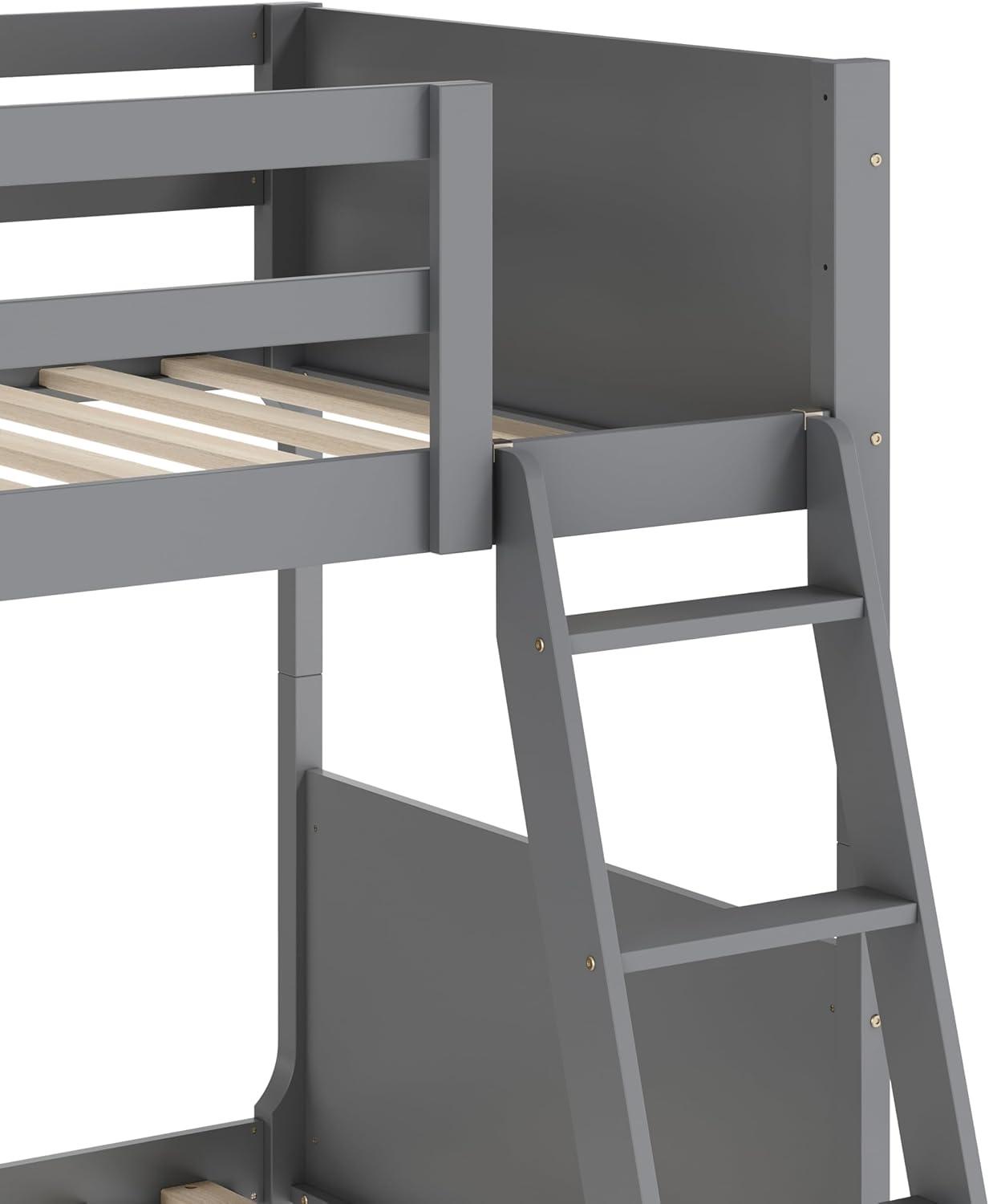 image:imageFlash Furniture Dallas TwinOverFull Convertible Wood Bunk Bed Slatted Wood Kids Bunk Bed Frame with Ladder No Box Spring Needed GrayGrey