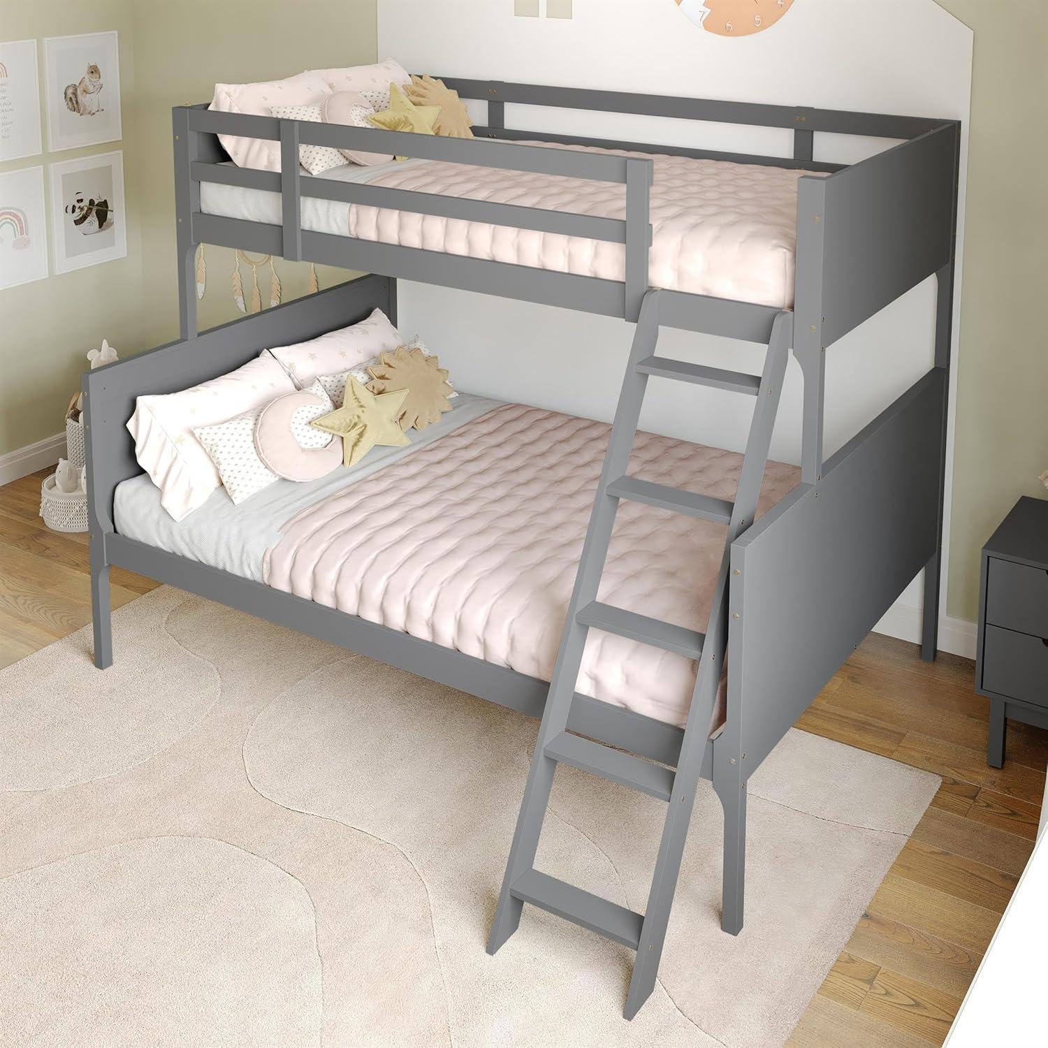 image:imageFlash Furniture Dallas TwinOverFull Convertible Wood Bunk Bed Slatted Wood Kids Bunk Bed Frame with Ladder No Box Spring Needed GrayGrey
