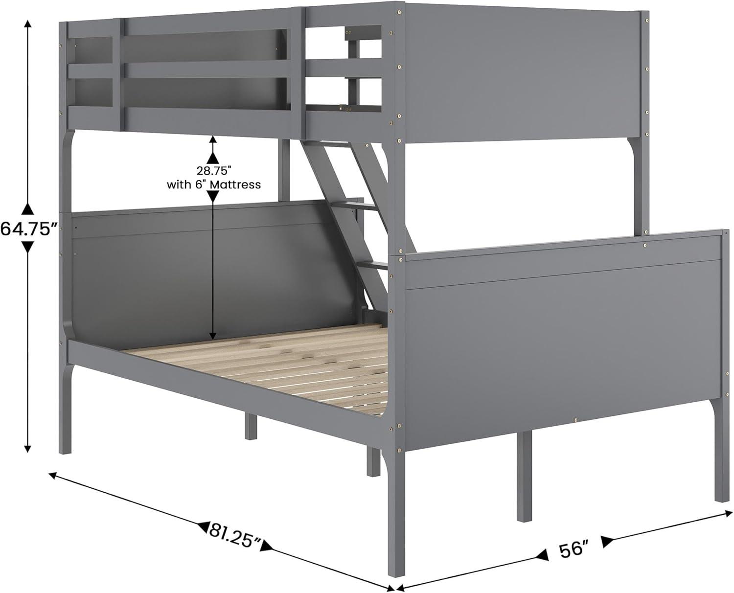 image:imageFlash Furniture Dallas TwinOverFull Convertible Wood Bunk Bed Slatted Wood Kids Bunk Bed Frame with Ladder No Box Spring Needed GrayGrey