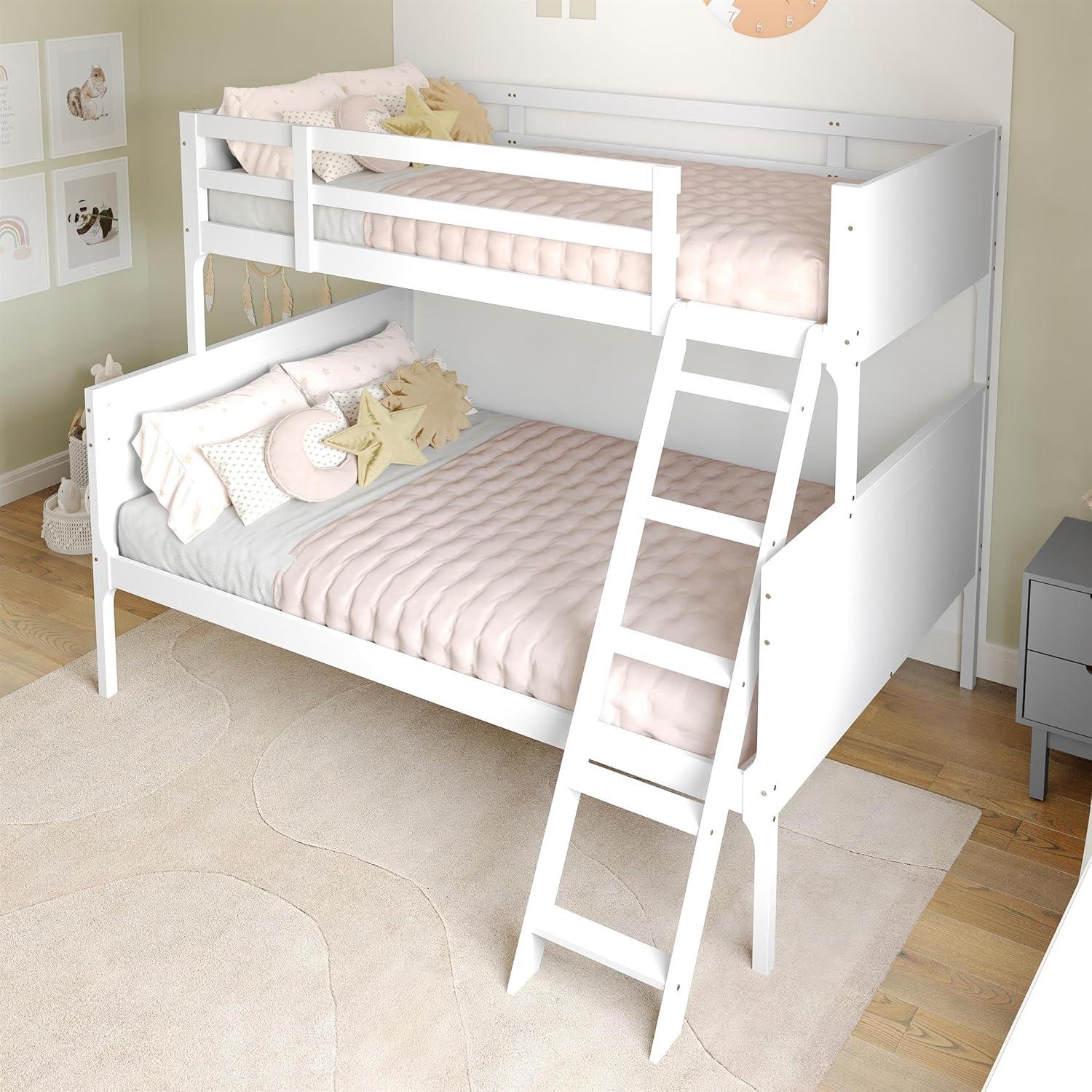 image:imageFlash Furniture Dallas TwinOverFull Convertible Wood Bunk Bed Slatted Wood Kids Bunk Bed Frame with Ladder No Box Spring Needed GrayWhite