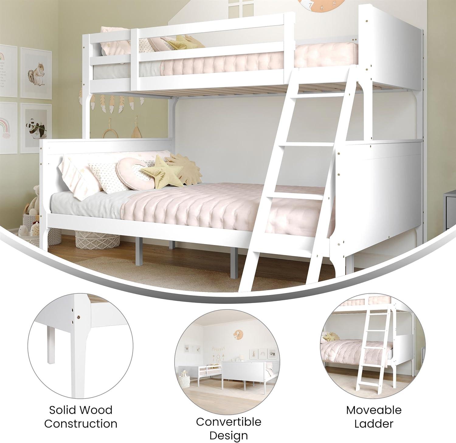 image:imageFlash Furniture Dallas TwinOverFull Convertible Wood Bunk Bed Slatted Wood Kids Bunk Bed Frame with Ladder No Box Spring Needed GrayWhite